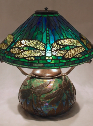 16" Dragonfly on Mosaic Urn Base - Mosaic colors will vary